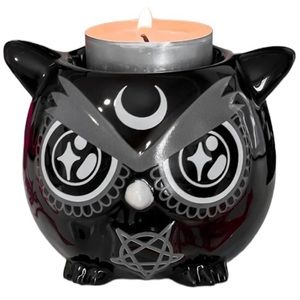 Killstar Candle Holder 3.3” Owl Tea Light Black Ceramic